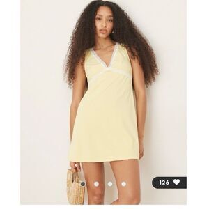 ASOS DESIGN v front lace insert mini dress in yellow Size Large (q1)